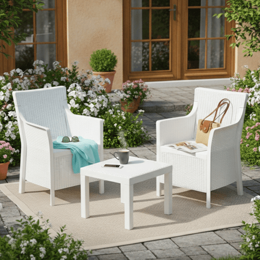 Conjunto de sala de estar exterior 2 lugares em plástico