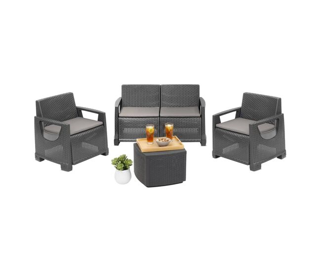 Conjunto de salón de exterior 4 plazas en plástico