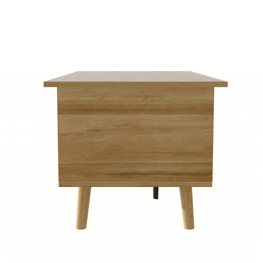 Mesa de centro elegante - Superfície elevável, portas em rattan, cor madeira com detalhes em preto - Ideal para sala de estar