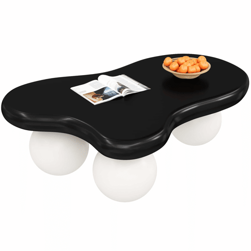 Mesa de centro estilo nuvens - Design com iluminação LED, formato de nuvem, pernas redondas, ideal para salas modernas e quartos infantis - Preto e Branco