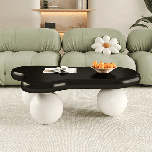 Mesa de centro estilo nuvens - Design com iluminação LED, formato de nuvem, pernas redondas, ideal para salas modernas e quartos infantis - Preto e Branco