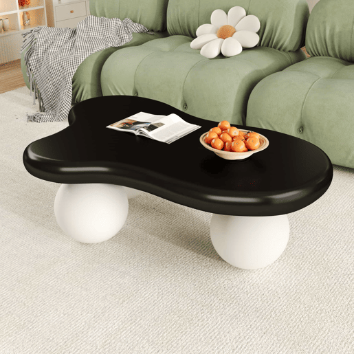 Mesa de centro estilo nuvens - Design com iluminação LED, formato de nuvem, pernas redondas, ideal para salas modernas e quartos infantis - Preto e Branco