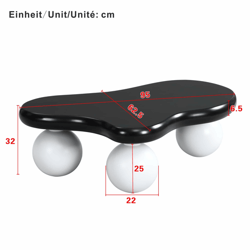 Mesa de centro estilo nuvens - Design com iluminação LED, formato de nuvem, pernas redondas, ideal para salas modernas e quartos infantis - Preto e Branco
