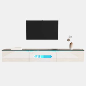 Móvel de TV 180 cm - Superfície brilhante, com iluminação LED de 16 cores, montável na parede - Preto, Branco
