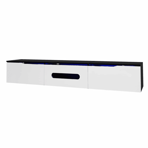 Móvel de TV 180 cm - Superfície brilhante, com iluminação LED de 16 cores, montável na parede - Preto, Branco