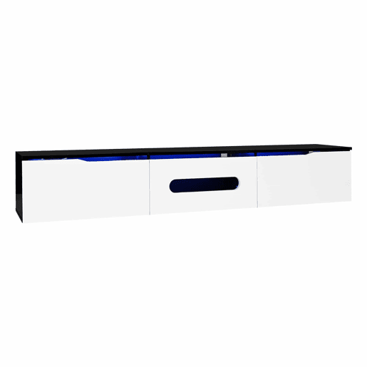 Móvel de TV 180 cm - Superfície brilhante, com iluminação LED de 16 cores, montável na parede - Preto, Branco