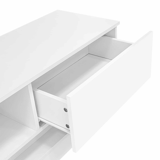 Móvel de TV 160x35x40,5 cm - Branco alto brilho, com LED, 2 gavetas, controlo por aplicação, design anti-capotamento - Branco