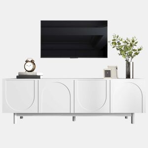Móvel de TV moderno 175 x 38 x 56 cm - Prateleiras ajustáveis, Lowboard leve estilo luxuoso - Branco