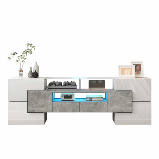 Móvel de TV 145 cm - Design moderno, superfície de vidro elegante, iluminação LED - Branco