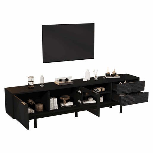 Móvel de TV 200x40x50,5 cm - Lowboard com 2 portas e 2 gavetas, suporte para TV com grande capacidade de armazenamento - Preto