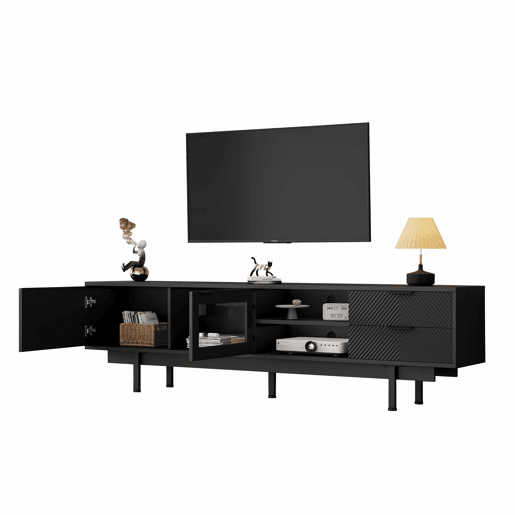 Móvel de TV 200x40x50,5 cm - Lowboard com 2 portas e 2 gavetas, suporte para TV com grande capacidade de armazenamento - Preto