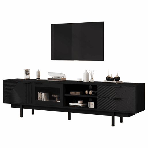 Móvel de TV 200x40x50,5 cm - Lowboard com 2 portas e 2 gavetas, suporte para TV com grande capacidade de armazenamento - Preto