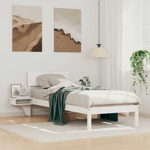 Estrutura de cama de solteiro para adultos - Branco 75 x 190 cm Madeira de Pinheiro Sólida