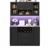 Armário lateral 120x36,3x180 cm - Com iluminação LED, seis portas, duas gavetas grandes - Preto