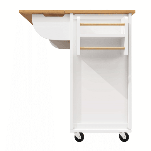 Ilha de cozinha 120x73x93cm - carrinho extraível com rodas, 2 portas, 4 gavetas, prateleiras ajustáveis, branco
