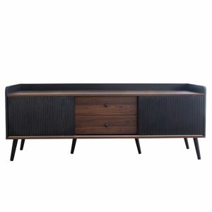 Móvel de TV 160 cm - Com 2 gavetas, 2 portas de correr, design elegante - Preto