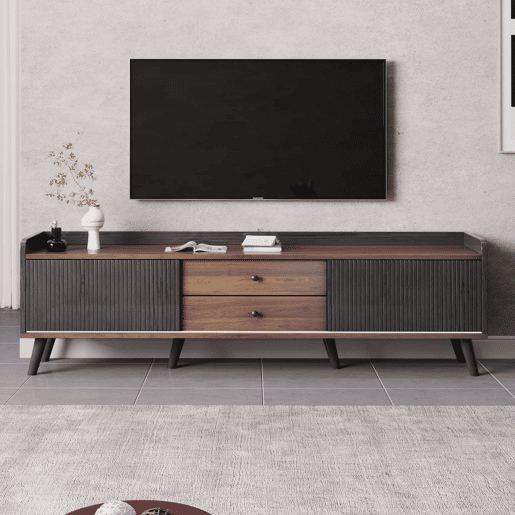 Móvel de TV 160 cm - Com 2 gavetas, 2 portas de correr, design elegante - Preto