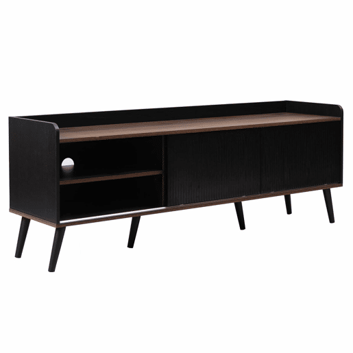 Móvel de TV 160 cm - Com 2 gavetas, 2 portas de correr, design elegante - Preto