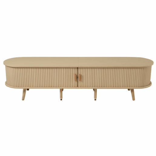 Móvel de TV + Mesa de centro - Combinação ovalada com arrumação - Cor madeira natural