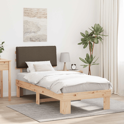 Estrutura de cama de solteiro Design com Cabeceira Estofada Cinzento-acastanhado
