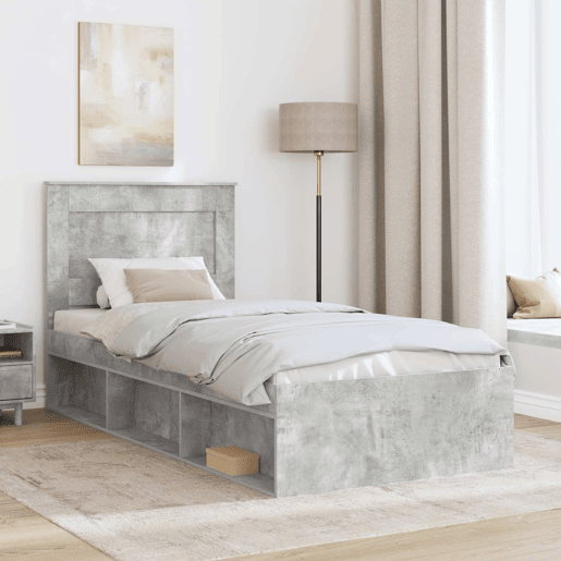 Estrutura de cama de solteiro para adultos com cabeceira Cinza Concreto 75 x 190 cm