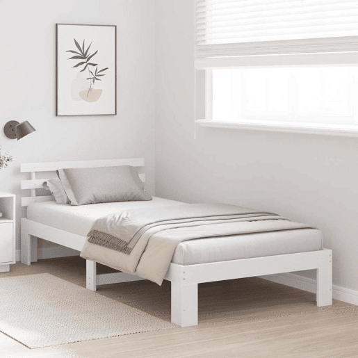 Estrutura de cama de solteiro para adultos - Branco 90 x 200 cm Madeira de Pinheiro Sólida