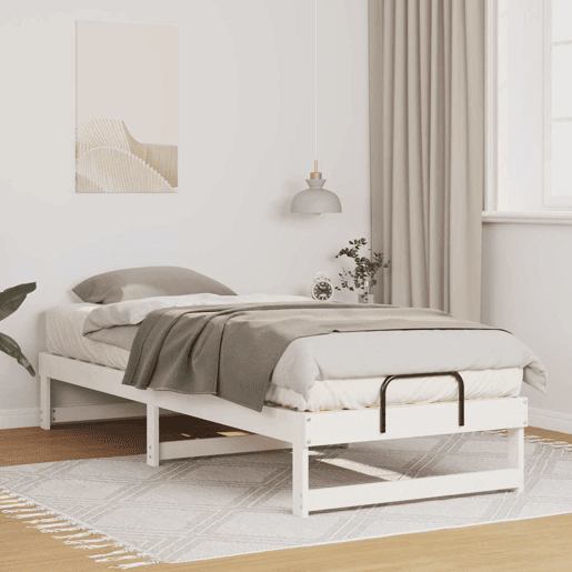 Estrutura de cama de solteiro para adultos - Branco 80 x 210 cm Madeira de Pinheiro Sólida
