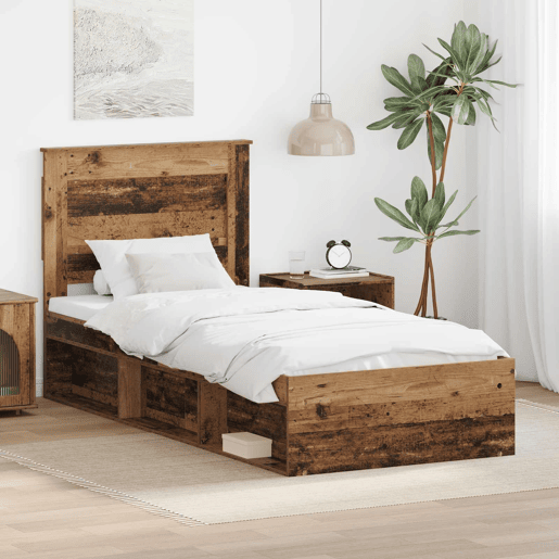 Estrutura de cama de solteiro para adultos com cabeceira Madeira antiga 90 x 190 cm