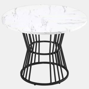 Mesa de jantar 1 peça - Mesa de cozinha com estrutura metálica, estilo moderno com acabamento em mármore - Preto