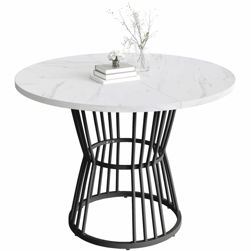Mesa de jantar 1 peça - Mesa de cozinha com estrutura metálica, estilo moderno com acabamento em mármore - Preto