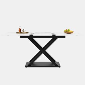 Mesa de jantar retrátil - MDF e metal - tampo com efeito mármore - Branco