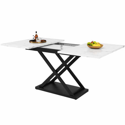 Mesa de jantar retrátil - MDF e metal - tampo com efeito mármore - Branco
