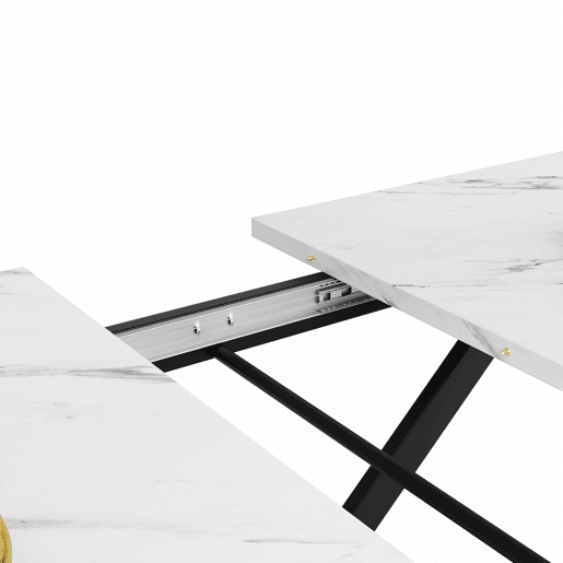 Mesa de jantar retrátil - MDF e metal - tampo com efeito mármore - Branco