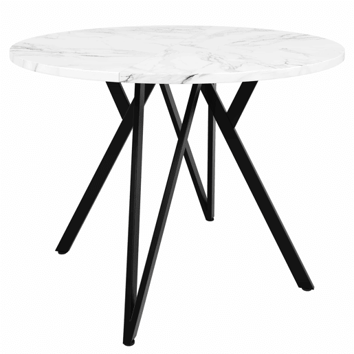 Mesa redonda 100x100 cm - Mesa de jantar, mesa de café para 4 pessoas, pernas de metal, superfície de MDF com mármore - Preto