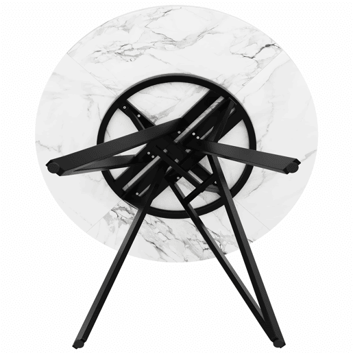 Mesa redonda 100x100 cm - Mesa de jantar, mesa de café para 4 pessoas, pernas de metal, superfície de MDF com mármore - Preto