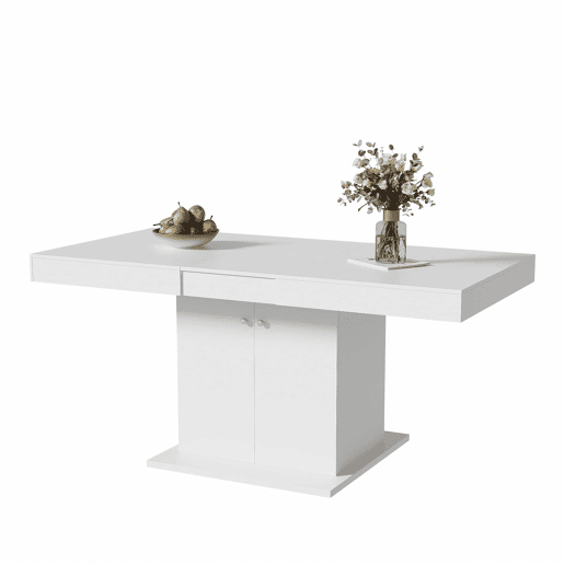 Mesa de jantar extensível - com arrumação por baixo - estilo moderno - Branco