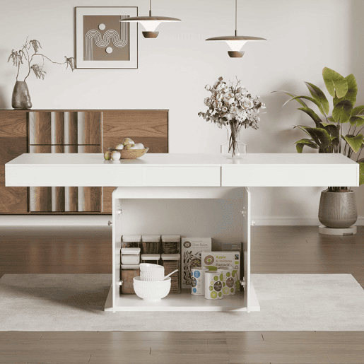 Mesa de jantar extensível - com arrumação por baixo - estilo moderno - Branco