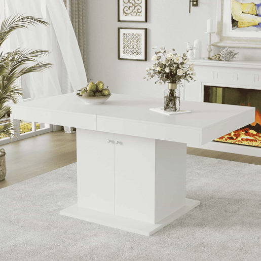 Mesa de jantar extensível - com arrumação por baixo - estilo moderno - Branco