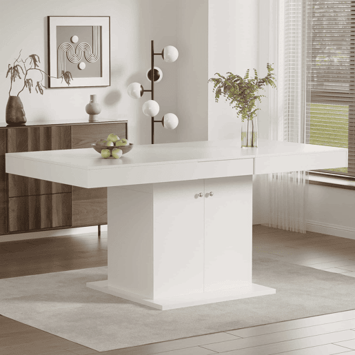 Mesa de jantar extensível - com arrumação por baixo - estilo moderno - Branco