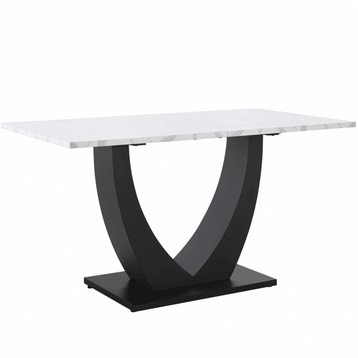 Mesa de jantar 140x75,5 cm - Mesa de cozinha moderna, estrutura em metal, padrão marmorizado, pés ajustáveis - BrancoPreto