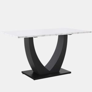 Mesa de jantar 140x75,5 cm - Mesa de cozinha moderna, estrutura em metal, padrão marmorizado, pés ajustáveis - BrancoPreto