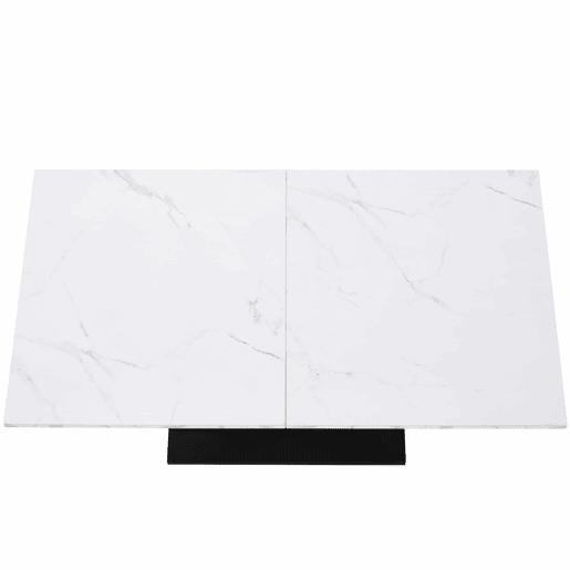 Mesa de jantar 140x75,5 cm - Mesa de cozinha moderna, estrutura em metal, padrão marmorizado, pés ajustáveis - BrancoPreto