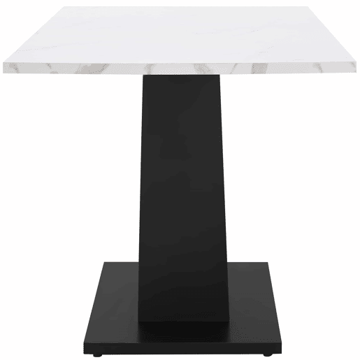 Mesa de jantar 140x75,5 cm - Mesa de cozinha moderna, estrutura em metal, padrão marmorizado, pés ajustáveis - BrancoPreto