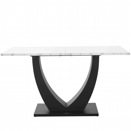 Mesa de jantar 140x75,5 cm - Mesa de cozinha moderna, estrutura em metal, padrão marmorizado, pés ajustáveis - BrancoPreto