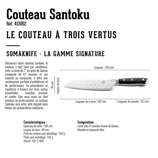 SOMAGIC - Faca SANTOKU de 7 polegadas, gama Signature SOMAGIC - Faca SANTOKU de 7 polegadas, gama Signature
