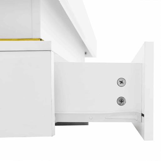 Mesa de centro com 2 gavetas - aspeto brilhante e decorações douradas - Branco Mesa de centro com 2 gavetas - aspeto brilhante e decorações douradas - Branco