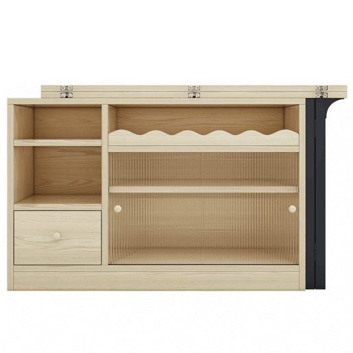 Mesa de jantar extensível com arrumação - Mesa de jantar moderna e móvel, mesa dobrável com grande arrumação, giratória a 360° - Natural