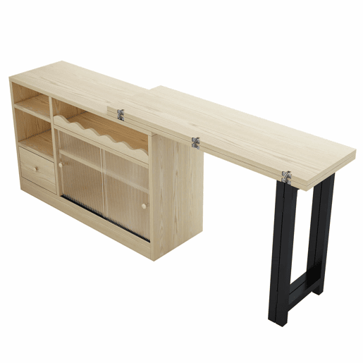 Mesa de jantar extensível com arrumação - Mesa de jantar moderna e móvel, mesa dobrável com grande arrumação, giratória a 360° - Natural