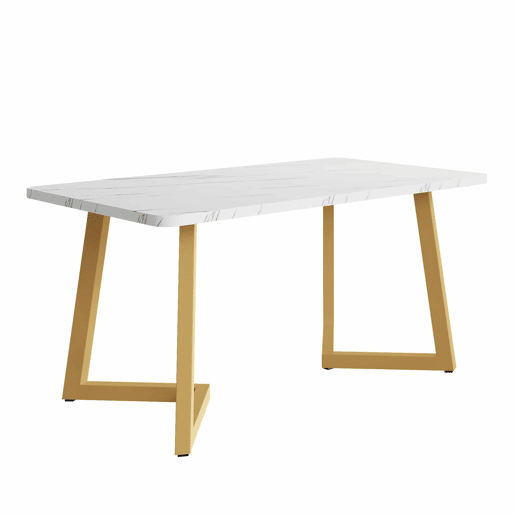 Mesa de jantar - tampo em mármore - pés em metal dourado - 117x68cm - Branco e dourado