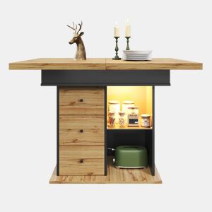 Mesa extensível telescópica 110-140×80 cm - Mesa para 4-6 pessoas, com iluminação LED - Preto, Natural